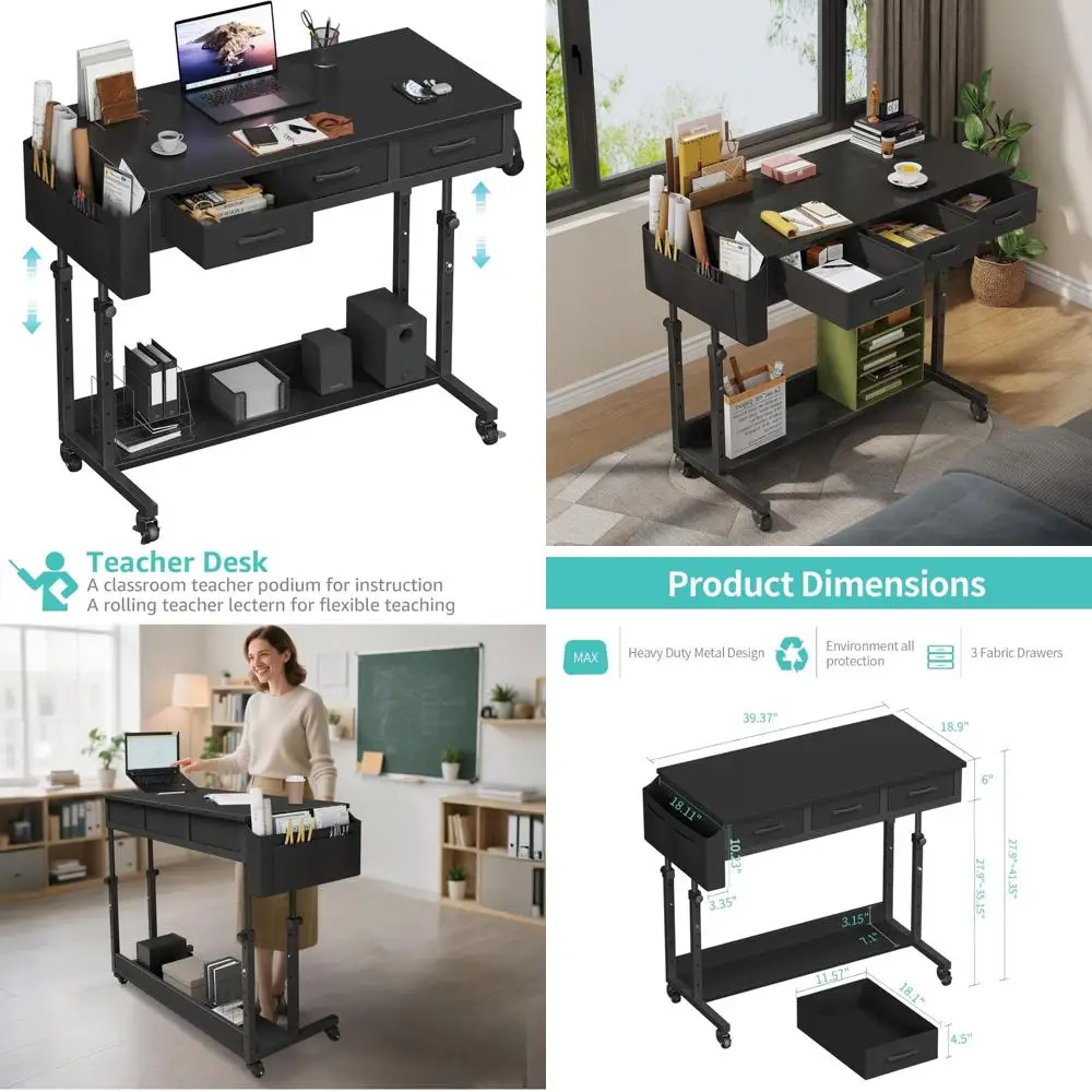 Adjustable Height Rolling Desk with Drawers, 40 Inch Portable Stand-Up Desk on Wheels for Classrooms and Offices
Adjustable Height Rolling Desk with Drawers, 40 Inch Portable Stand-Up Desk on Wheels for Classrooms and Offices