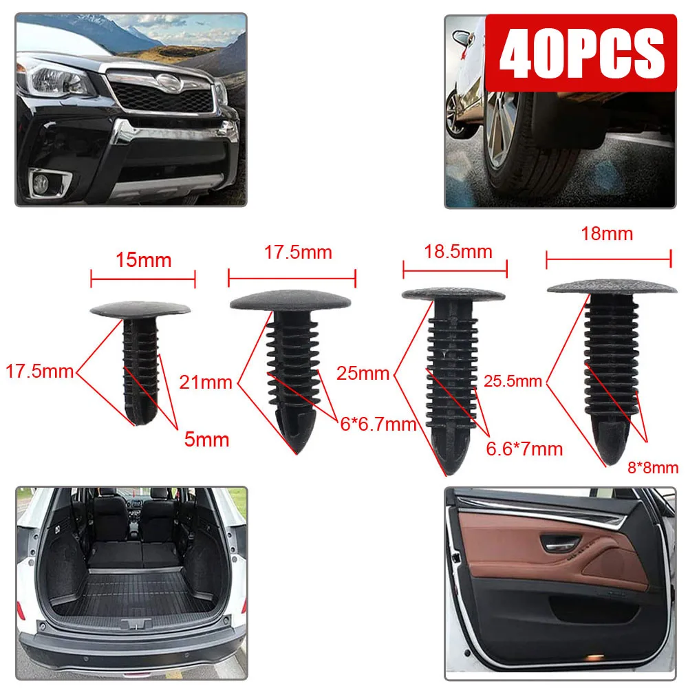 40PCS 5mm 6mm 7mm 8mm Mix Black Plastic Rivet Push in Car Trunk Roof Trim Panel Fastener Clip Vehicle Retainer Clip Universal
40PCS 5mm 6mm 7mm 8mm Mix Black Plastic Rivet Push in Car Trunk Roof Trim Panel Fastener Clip Vehicle Retainer Clip Universal