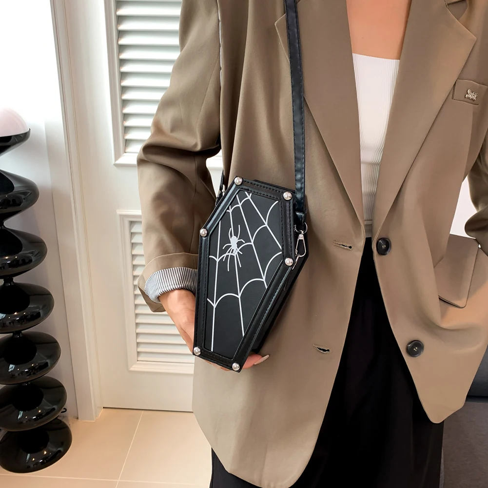 Creative Gothic Coffin Shaped Shoulder Bag Spider Web PU Leather Shoulder Bag Adjustable Strap Halloween Cobweb Messenger Bags
Creative Gothic Coffin Shaped Shoulder Bag Spider Web PU Leather Shoulder Bag Adjustable Strap Halloween Cobweb Messenger Bags