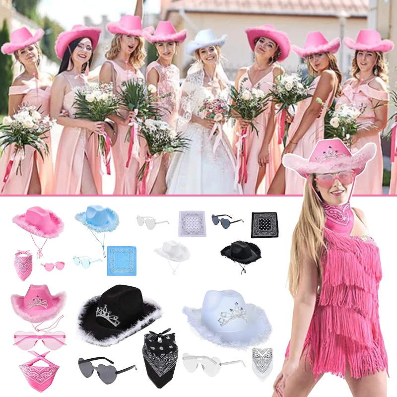 3PC Cowboy Decoration Set Women Pink Cowgirl Fluffy Cowboy Glitter Hat Carnival Costume Accessory For Party Wear Hat Set Cosplay
3PC Cowboy Decoration Set Women Pink Cowgirl Fluffy Cowboy Glitter Hat Carnival Costume Accessory For Party Wear Hat Set Cosplay