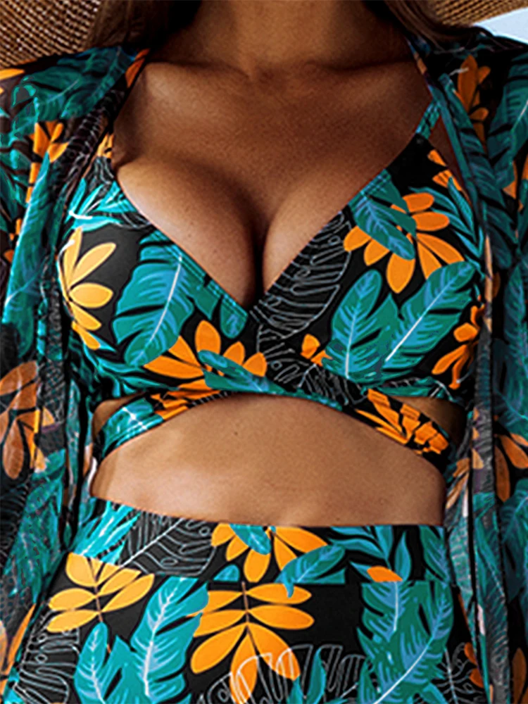 Chic Tropical Print 3-piece Swimwear Set Elegant Crisscross One-piece Swimsuit Matching Kimono Cover-up Sets Beach Lounging 2026
Chic Tropical Print 3-piece Swimwear Set Elegant Crisscross One-piece Swimsuit Matching Kimono Cover-up Sets Beach Lounging 2026