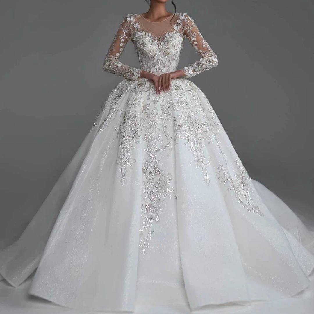 Charming Princess Women Wedding Dresses Illusion Long Sleeve O-Neck Flower Ball Gown Garden Bride Bridal Robe Vestido De Noiva
Charming Princess Women Wedding Dresses Illusion Long Sleeve O-Neck Flower Ball Gown Garden Bride Bridal Robe Vestido De Noiva