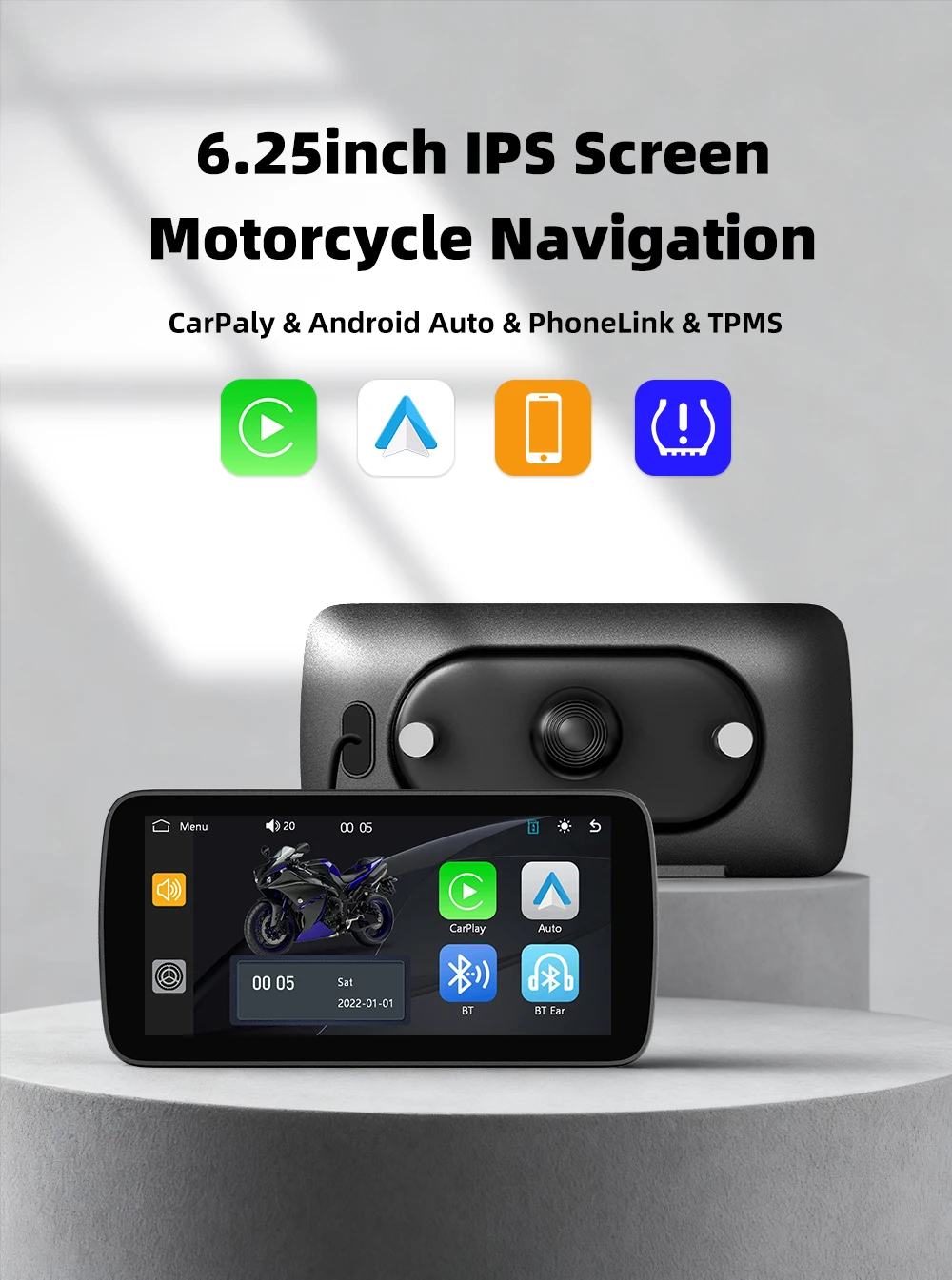 Linux System wifi BT5.0 EKIY 6.25 Inch Motorcycle wireless Carplay Android Auto Navigation Waterproof support TPMS/19 Languages
Linux System wifi BT5.0 EKIY 6.25 Inch Motorcycle wireless Carplay Android Auto Navigation Waterproof support TPMS/19 Languages