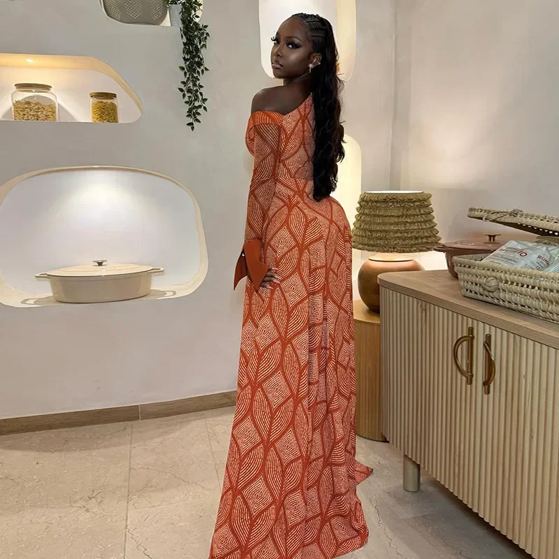Women Orange Geometric Print Maxi Dress Elegant Chic Off Shoulder Flare Long Sleeve Bodycon Dresses 2026 New Summer Party Gown
Women Orange Geometric Print Maxi Dress Elegant Chic Off Shoulder Flare Long Sleeve Bodycon Dresses 2026 New Summer Party Gown