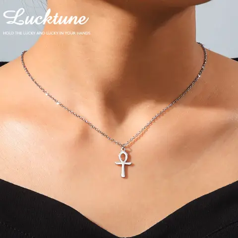 Lucktune アンククロスエジプトアミュレットネックレスステンレス鋼生命の鍵シンボル十字架アンクネックレス女性宗教ジュエリー