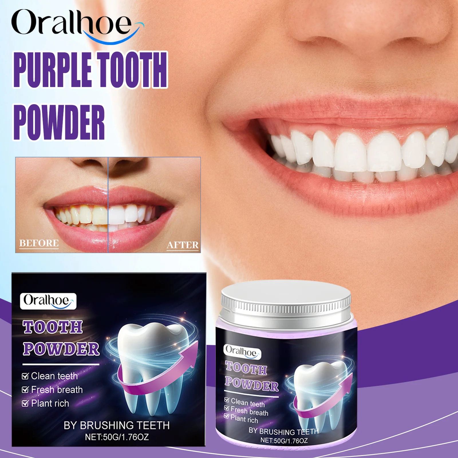 Oralhoe Purple Tooth Powder for Gentle Stain Removal and Natural Fresh Breath with Mint Extract Strengthen Enamel Daily Gum Care
Oralhoe Purple Tooth Powder for Gentle Stain Removal and Natural Fresh Breath with Mint Extract Strengthen Enamel Daily Gum Care