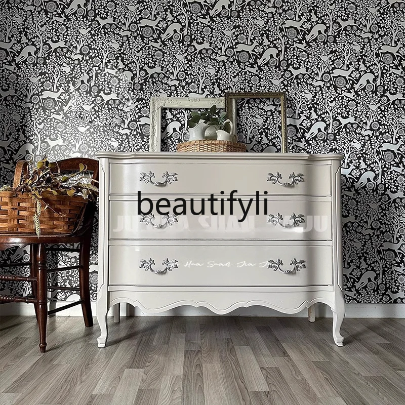 French solid wood foyer display cabinet, American retro bedroom chest cabinet, living room locker
French solid wood foyer display cabinet, American retro bedroom chest cabinet, living room locker