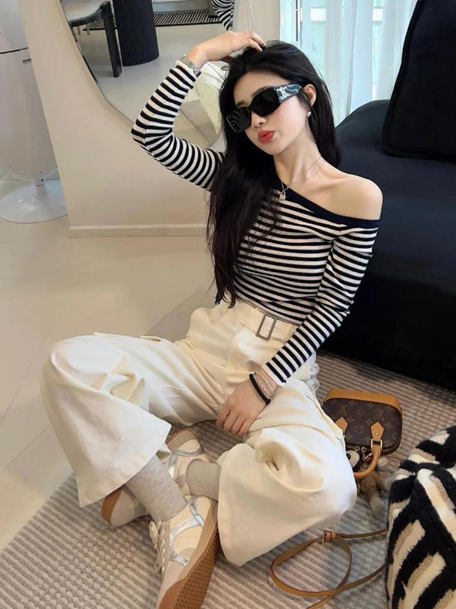 plus Size Spring Faion Set with Striped Asymmetrical oulder Wide Leg Pants Unique Anti-Aging Casual Sle Women's Ensemble
plus Size Spring Faion Set with Striped Asymmetrical oulder Wide Leg Pants Unique Anti-Aging Casual Sle Women's Ensemble