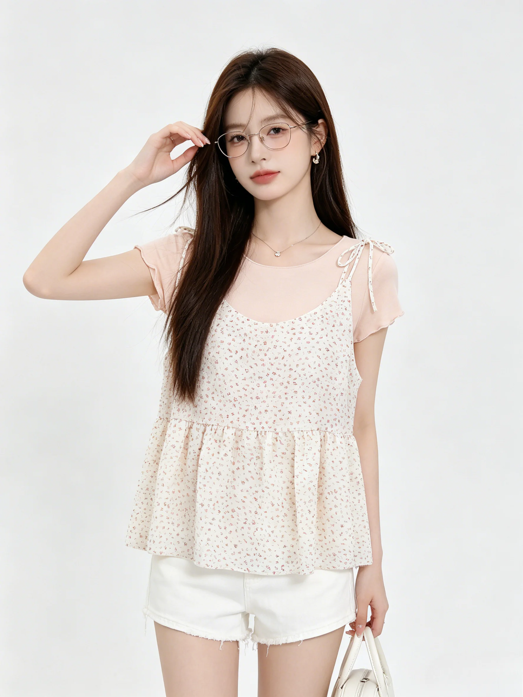 Pink Floral Tie-Detail Sweet Summer Crop Top And Short Sleeve T-Shirt Set Women's Fashion Korean Style High Waist Pants
Pink Floral Tie-Detail Sweet Summer Crop Top And Short Sleeve T-Shirt Set Women's Fashion Korean Style High Waist Pants