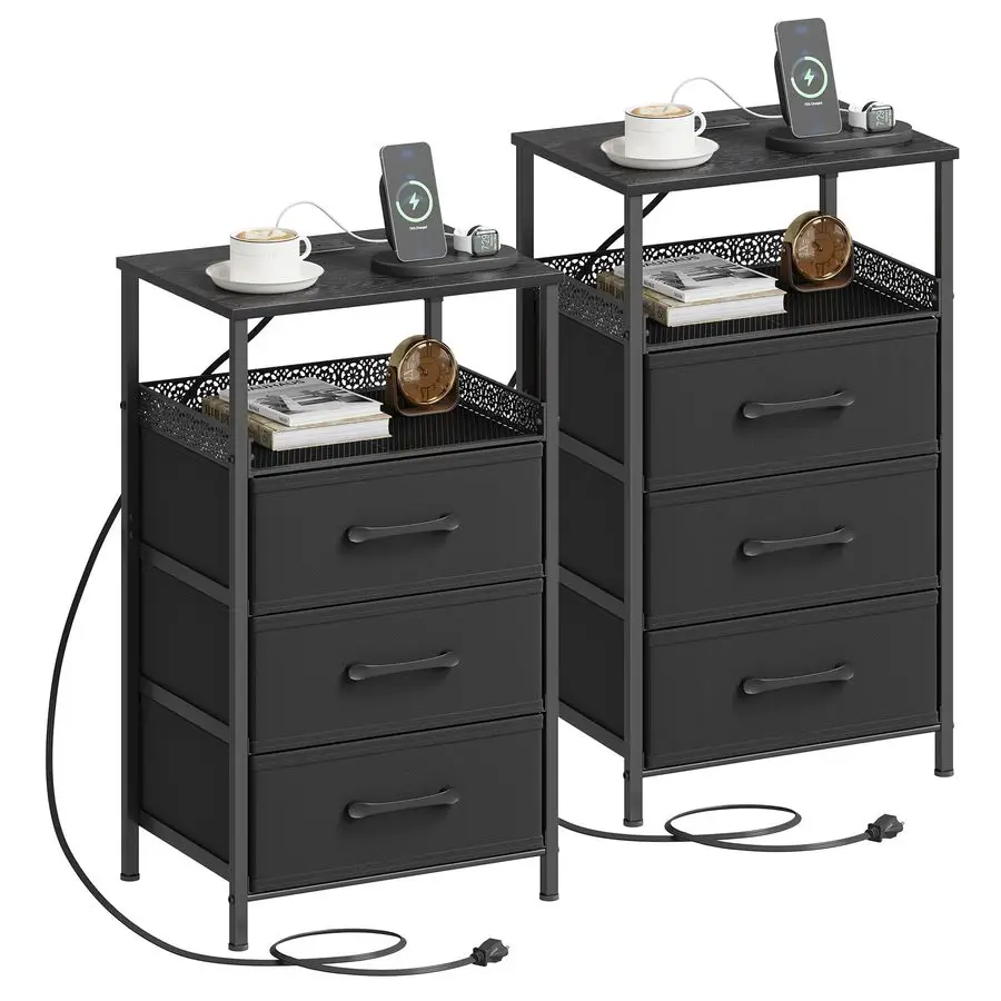 Set of 2, Night Stands with Charging Station, 26.4 Inch Tall Bedside Table with Metal Shelf, Modern Side End Table with 3 Fabirc
Set of 2, Night Stands with Charging Station, 26.4 Inch Tall Bedside Table with Metal Shelf, Modern Side End Table with 3 Fabirc