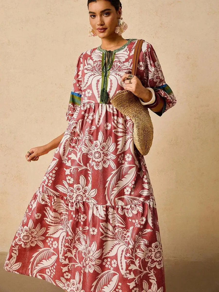 Floral Print V-Neck Tie Bow Long Sleeve Loose Maxi Dress Boho Casual Summer Autumn Resort Wear
Floral Print V-Neck Tie Bow Long Sleeve Loose Maxi Dress Boho Casual Summer Autumn Resort Wear