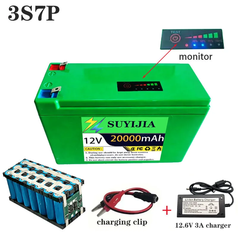Brand new 12V 20AH 18650, 3S7P rechargeable lithium battery, sprayer, children's electric toy car, audio scale, 12.6V 3A charger
Brand new 12V 20AH 18650, 3S7P rechargeable lithium battery, sprayer, children's electric toy car, audio scale, 12.6V 3A charger