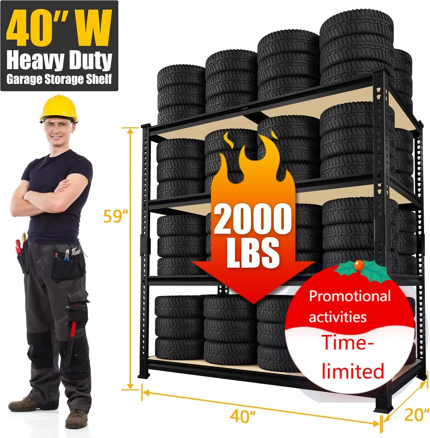 PrimeZone 40" W x 20" D x 59" H Heavy Duty Storage Shelves, 4 Tier Adjustable Garage Shelving Unit, Metal Organizer Shelf Utilit
PrimeZone 40" W x 20" D x 59" H Heavy Duty Storage Shelves, 4 Tier Adjustable Garage Shelving Unit, Metal Organizer Shelf Utilit