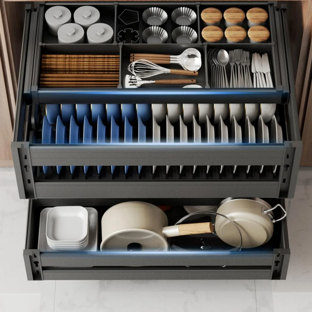 3-Tier Drawer Organizer with Damping Slides Aluminum Alloy Kitchen Cabinet Pull-Out Dish Rack Bowl & Spice Storage Basket
3-Tier Drawer Organizer with Damping Slides Aluminum Alloy Kitchen Cabinet Pull-Out Dish Rack Bowl & Spice Storage Basket