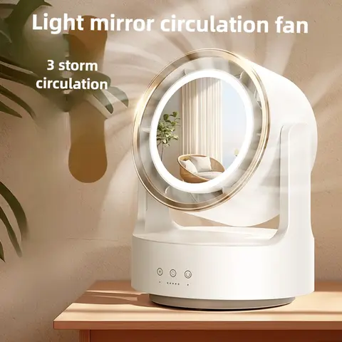 Wyciszony wentylator do komputera stacjonarnego z lustrem do makijażu, domowy wentylator USB do transmisji na żywo, zewnętrzny bezłopatkowy wentylator biurkowy