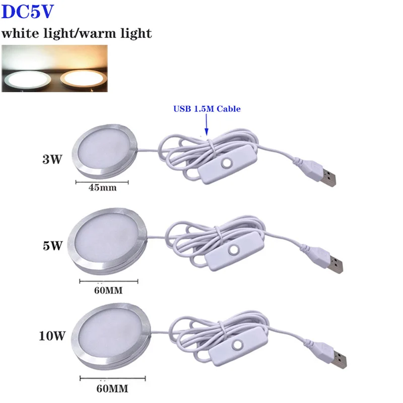 60*8mm Input DC5V LED Lights 3W 5W10W 1.5M ON/OFF Switch Cable Spotlight Surface Circular Simple Ceiling Light Warm /White light
60*8mm Input DC5V LED Lights 3W 5W10W 1.5M ON/OFF Switch Cable Spotlight Surface Circular Simple Ceiling Light Warm /White light