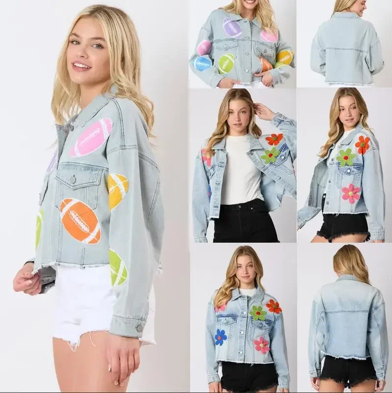 Denim Jacket Women Appliques Coat Single Breasted Full Sleeve Turn Down Collar Pockets Vintage Overcoat Outerwear Streetwear
Denim Jacket Women Appliques Coat Single Breasted Full Sleeve Turn Down Collar Pockets Vintage Overcoat Outerwear Streetwear