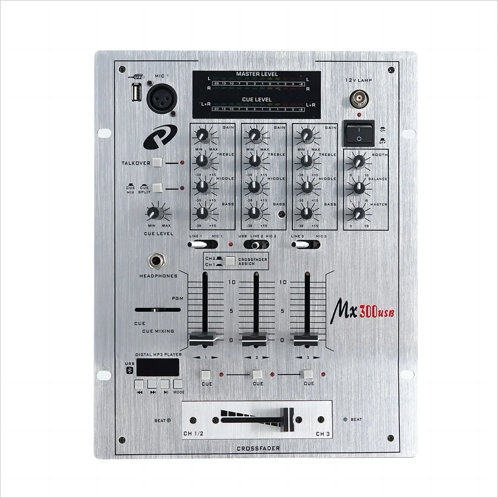 MX300 USB Профессиональный DJ-плеер-микшер с эквалайзером, устойчивый к царапинам DJ-микшер, консоль, сменные кроссоверы с обратным ходом
MX300 USB Профессиональный DJ-плеер-микшер с эквалайзером, устойчивый к царапинам DJ-микшер, консоль, сменные кроссоверы с обратным ходом