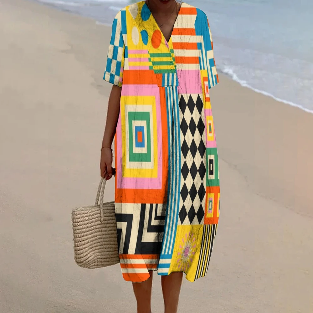 Women's Top Clothes V-Neck Shirt Skirt Women's Print Flowy Linen Dress Color Scheme Long Length Fashion Outerwear Punk Style
Women's Top Clothes V-Neck Shirt Skirt Women's Print Flowy Linen Dress Color Scheme Long Length Fashion Outerwear Punk Style