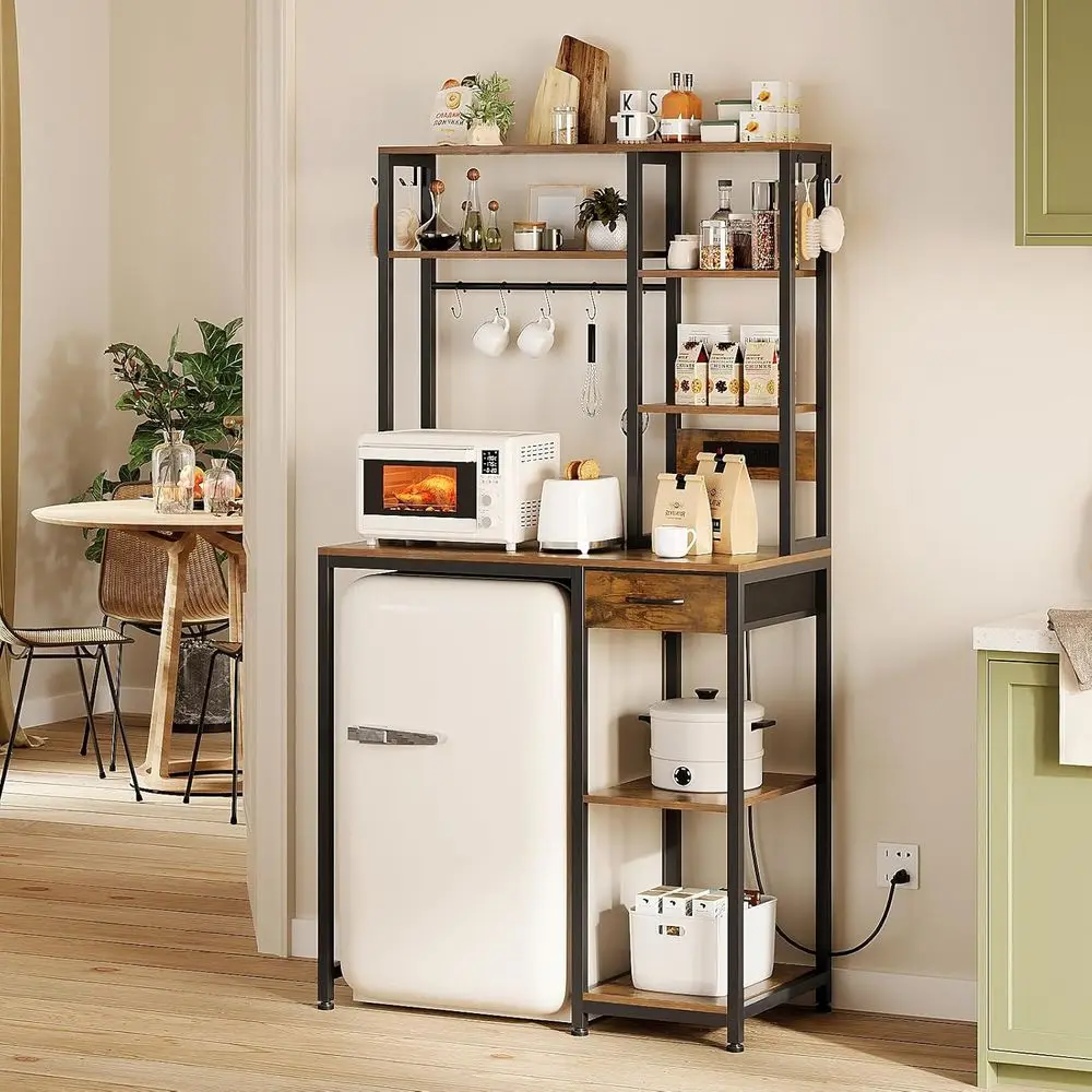 6-Tier Mini Fridge Stand with Power Outlet and Drawer, Freestanding Bakers Rack with Storage, Microwave Storage Shelf for Kitche
6-Tier Mini Fridge Stand with Power Outlet and Drawer, Freestanding Bakers Rack with Storage, Microwave Storage Shelf for Kitche
