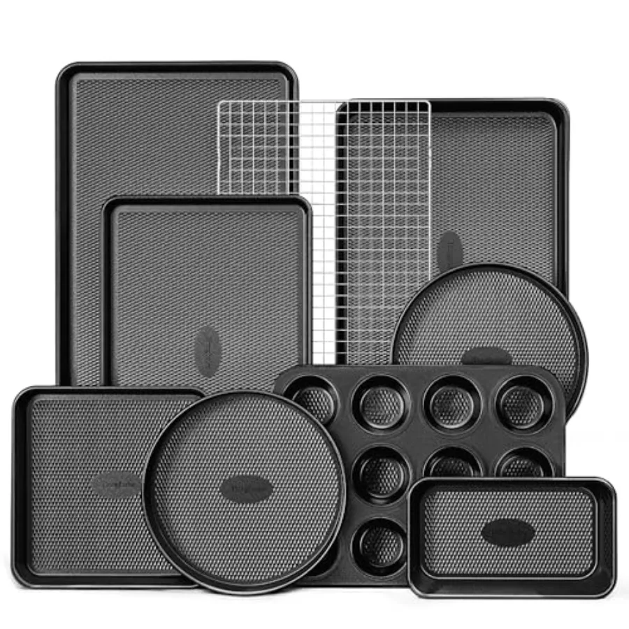 9-Piece Nonstick Baking Pans Set with Diamond Texture Stackable Oven Pan Set for Cooking Includes Cookie Sheet with Rack Cake P
9-Piece Nonstick Baking Pans Set with Diamond Texture Stackable Oven Pan Set for Cooking Includes Cookie Sheet with Rack Cake P