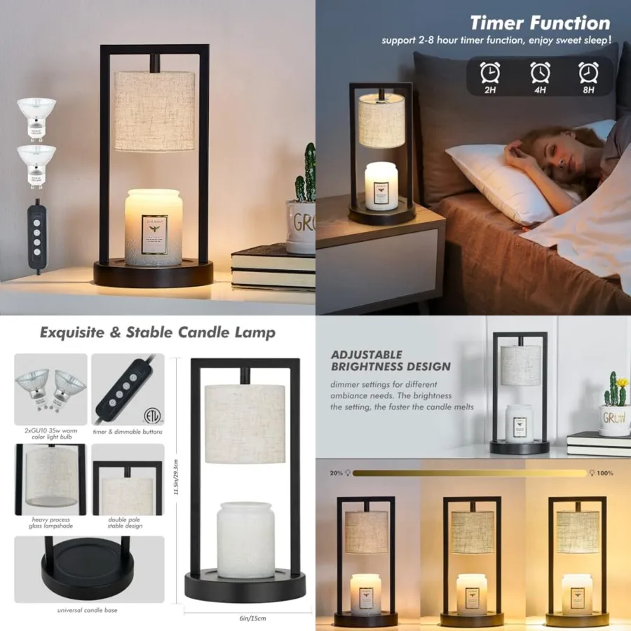 Candle Warmer Lamp with Timer, Black Candle Lamps, 3-Level Dimmable Candle Warming Wax Melt Warmer for Scented Wax, 50W Electri
Candle Warmer Lamp with Timer, Black Candle Lamps, 3-Level Dimmable Candle Warming Wax Melt Warmer for Scented Wax, 50W Electri