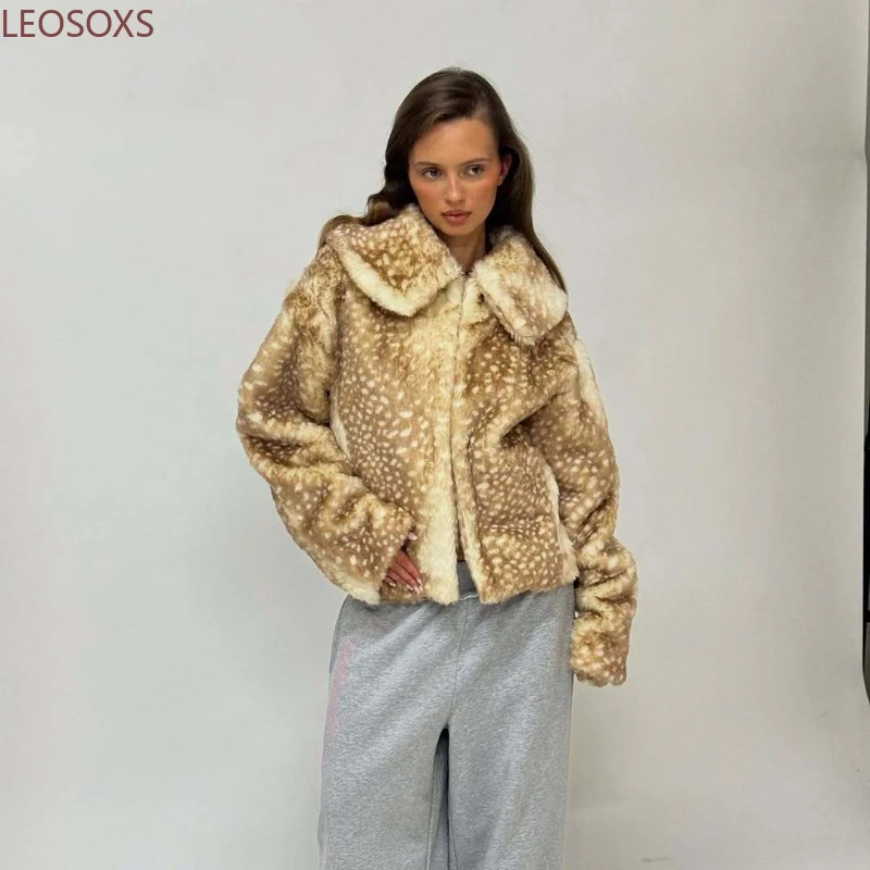 Women Leopard Print Lapel Faux Fur Coat Chic Full Sleeve Single Breasted Loose Short Coats Casual 2025 Lady Daily Street Outwear
Women Leopard Print Lapel Faux Fur Coat Chic Full Sleeve Single Breasted Loose Short Coats Casual 2025 Lady Daily Street Outwear