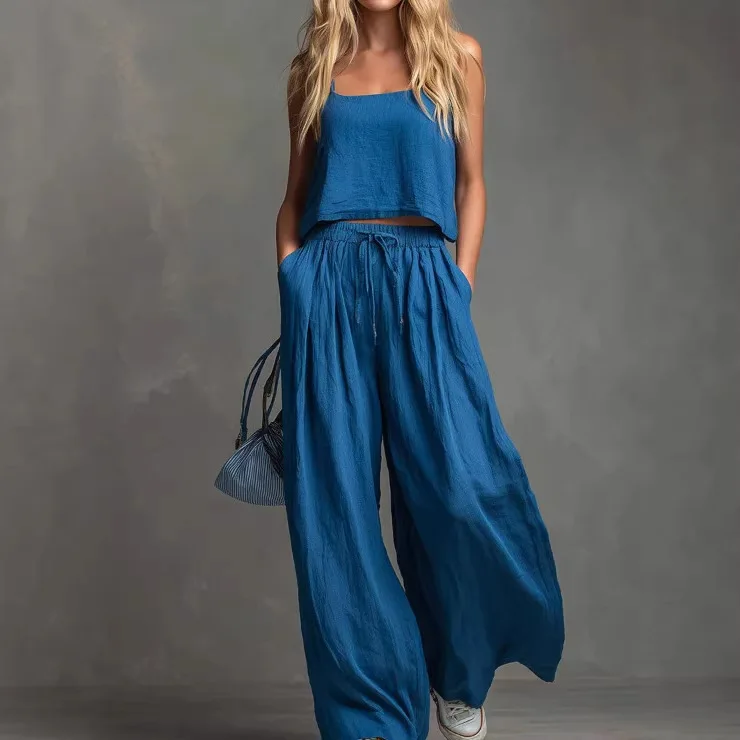 Women's Solid Cami Crop Top & Drawstring High Waist Wide Leg Pants 2 Piece Set Casual Loose Summer Outfit Daily Vacation Wear
Women's Solid Cami Crop Top & Drawstring High Waist Wide Leg Pants 2 Piece Set Casual Loose Summer Outfit Daily Vacation Wear