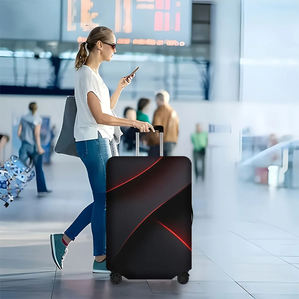 1-piece abstract black and red line print luggage cover for luggage 18 – 32 inches; modern, elastic travel accessory that eff
1-piece abstract black and red line print luggage cover for luggage 18 – 32 inches; modern, elastic travel accessory that eff