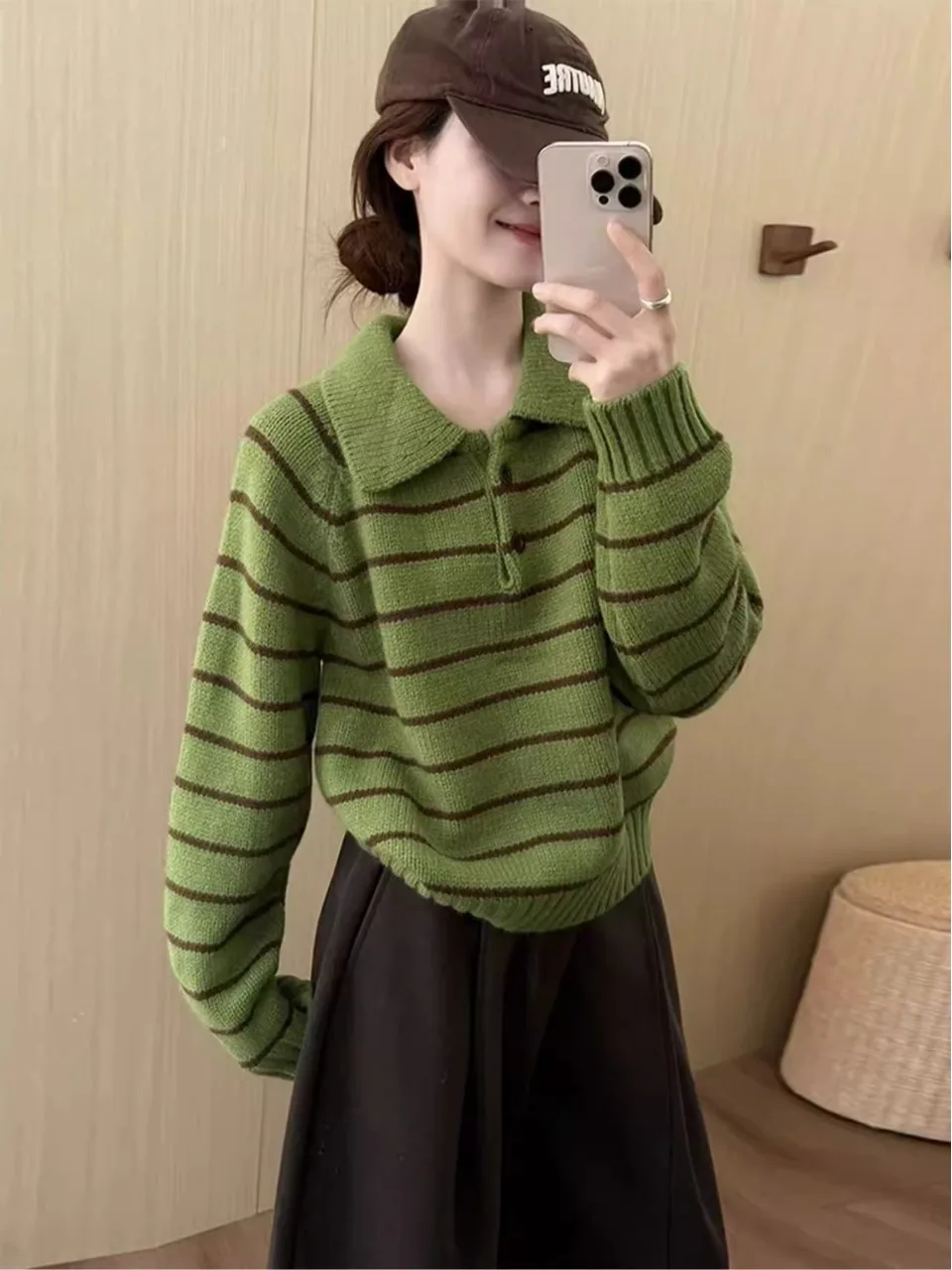 Loose Fit Women's Knitwear Collar Striped een Sweater Casual Sle Overhead Spring Autumn Winter Faion Korean Retro
Loose Fit Women's Knitwear Collar Striped een Sweater Casual Sle Overhead Spring Autumn Winter Faion Korean Retro