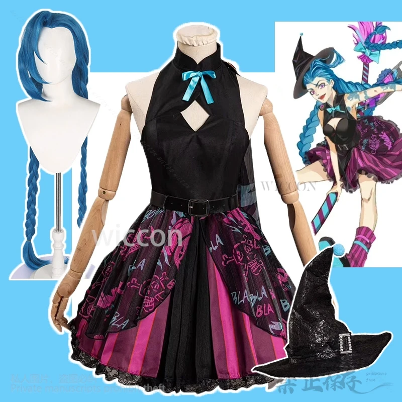 Anime Arcane 2 Game LoL Cosplay Jinx Costume Witch Sleeveless Dress Lolita Hat Wig Woman Sexy Carnival Party Suit Customized
Anime Arcane 2 Game LoL Cosplay Jinx Costume Witch Sleeveless Dress Lolita Hat Wig Woman Sexy Carnival Party Suit Customized