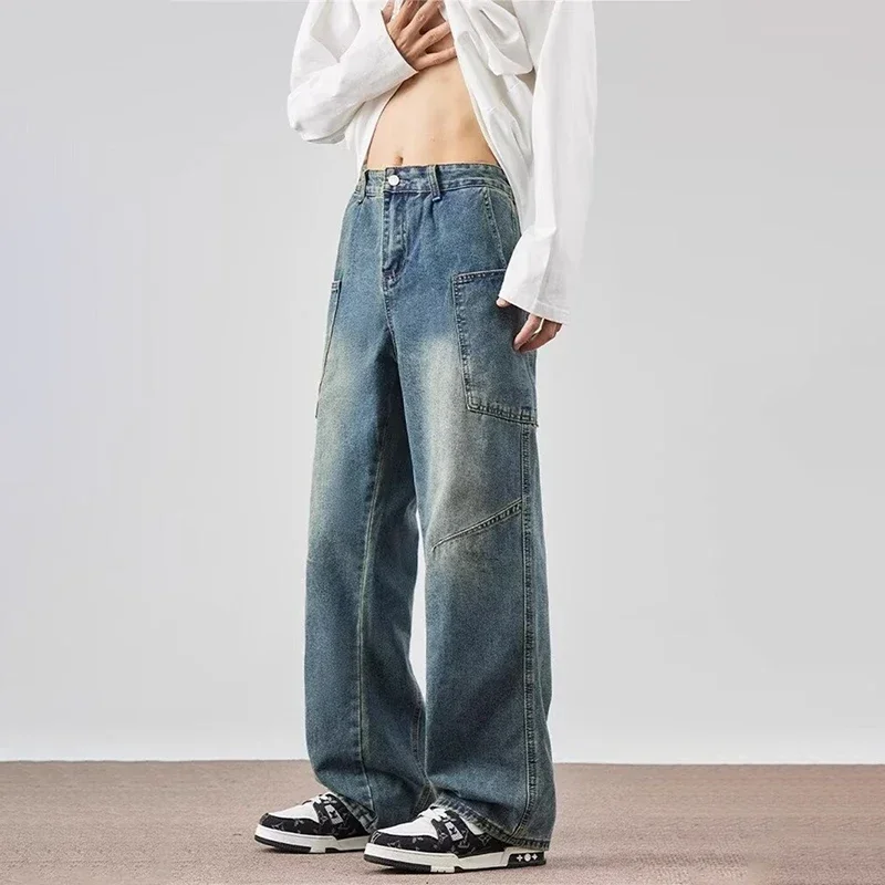Spring Men's Vintage Multi-Pocket Cargo Jeans Y2K Vintage Distressed Baggy Denim Pants 2025 High Street Straight Wide Leg Jean
Spring Men's Vintage Multi-Pocket Cargo Jeans Y2K Vintage Distressed Baggy Denim Pants 2025 High Street Straight Wide Leg Jean