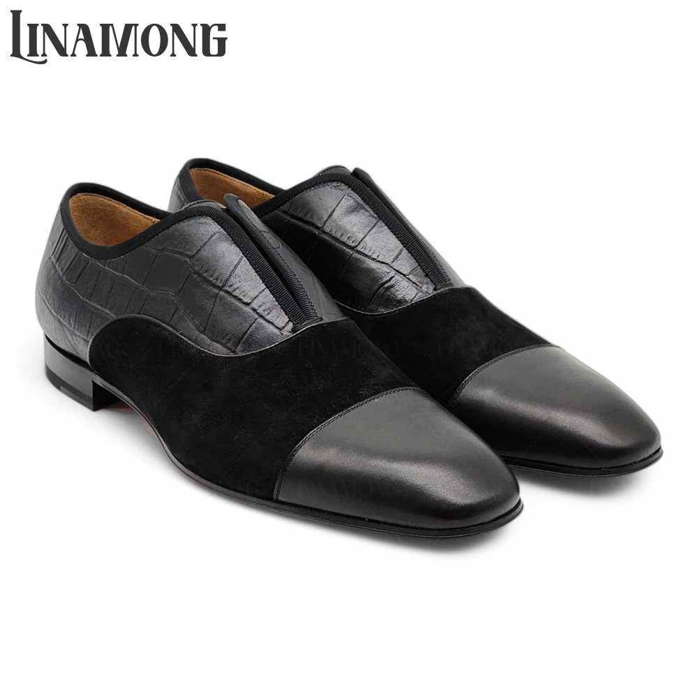 Faux Croc Embossed Leather Oxford Shoes Black Suede Leather Slip on Dress Shoes Designer Style Elegant Leather Shoes for Banquet 
Faux Croc Embossed Leather Oxford Shoes Black Suede Leather Slip on Dress Shoes Designer Style Elegant Leather Shoes for Banquet