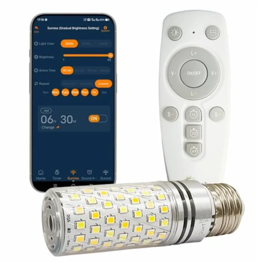 Morning Wake-Up Essential Smart LED Light Alarm Bulb with Sunrise Sunset Simulation and Natural Sounds, 2-in-1 for Wake-Up and
Morning Wake-Up Essential Smart LED Light Alarm Bulb with Sunrise Sunset Simulation and Natural Sounds, 2-in-1 for Wake-Up and