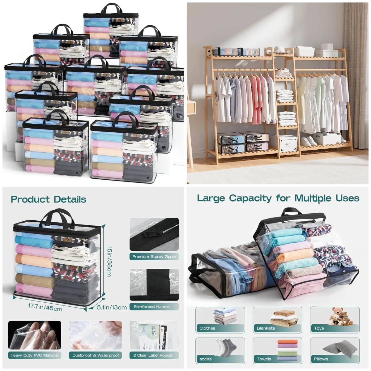 Under Bed Storage Bags, 22L Clear Zipper Containers for Clothes, Shoes, Toys, Blankets (10-Pack, Black)
Under Bed Storage Bags, 22L Clear Zipper Containers for Clothes, Shoes, Toys, Blankets (10-Pack, Black)