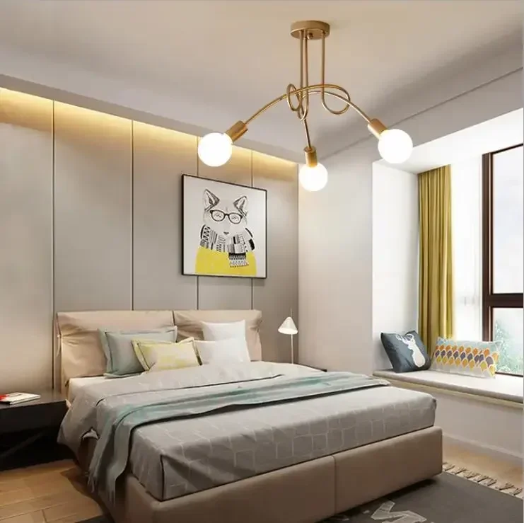 Nordic simple personalized chandelier without lampshade iron baking paint golden bedroom dining room Chandelier
Nordic simple personalized chandelier without lampshade iron baking paint golden bedroom dining room Chandelier