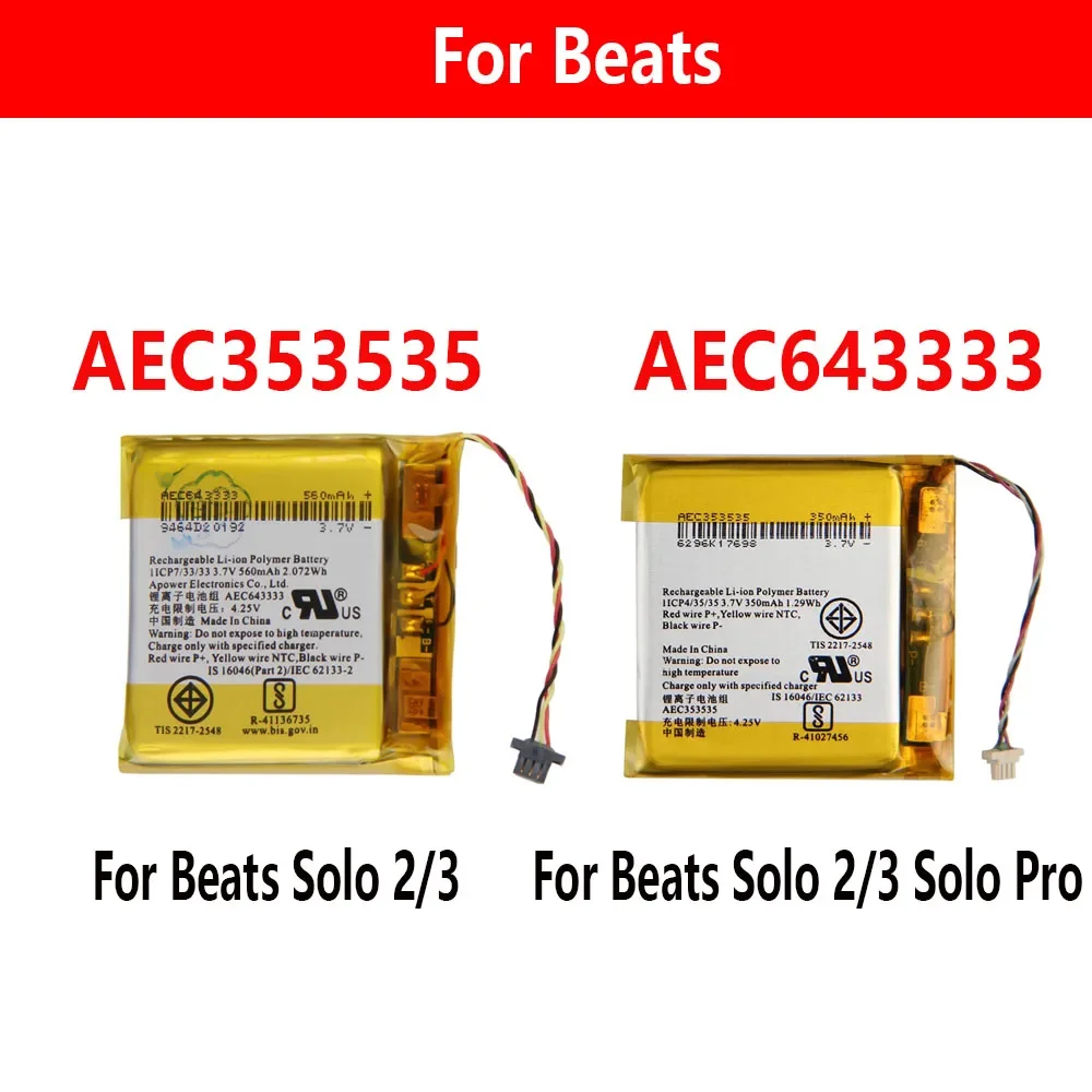 New AEC353535 Headset Battery AEC643333 AEC643333 for Beats Solo 2.0 3.0 Studio 2 3 Pro Solo2 3 Brand-New Battery Wireless
New AEC353535 Headset Battery AEC643333 AEC643333 for Beats Solo 2.0 3.0 Studio 2 3 Pro Solo2 3 Brand-New Battery Wireless