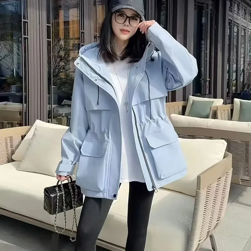 Fashion Drawstring Windbreaker Coat Women 2025spring Autumn New Explosive Jacket Ladies Casual Overwear Hooded Outwear Waist Top
Fashion Drawstring Windbreaker Coat Women 2025spring Autumn New Explosive Jacket Ladies Casual Overwear Hooded Outwear Waist Top
