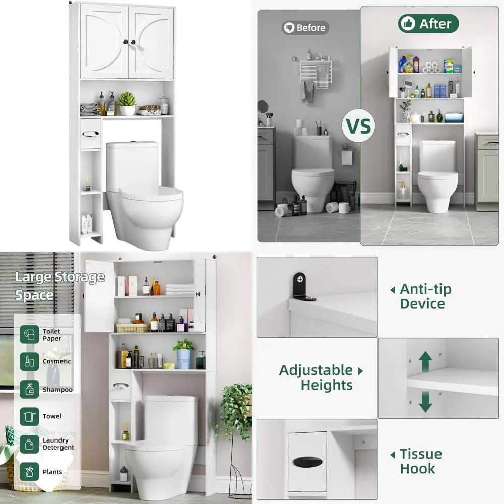 Farmhouse Style Wooden Over-the-Toilet Storage Cabinet with Adjustable Shelves and Toilet Paper Holder for Bathroom and Small Sp
Farmhouse Style Wooden Over-the-Toilet Storage Cabinet with Adjustable Shelves and Toilet Paper Holder for Bathroom and Small Sp
