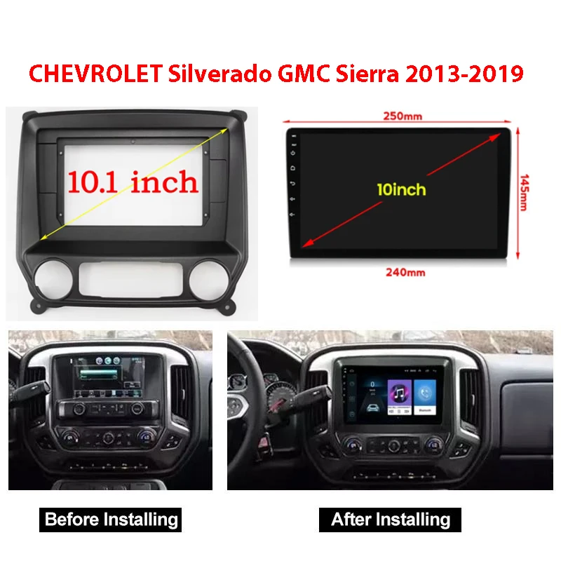 10.1 INCH Radio Fascia Frame for CHEVROLET Silverado GMC Sierra 2014+ Stereo Installation Android Panel GPS Adapter Cover Kit
10.1 INCH Radio Fascia Frame for CHEVROLET Silverado GMC Sierra 2014+ Stereo Installation Android Panel GPS Adapter Cover Kit