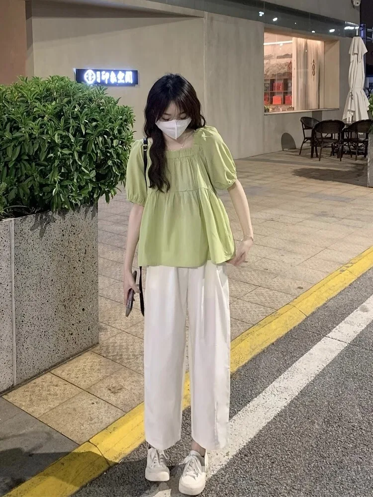 Green Bubble Short Sleeve Shirt Set Women's Summer plus Size Conceal Meat Slimming Doll Shirt Wide Leg Pants Two Piece Set
Green Bubble Short Sleeve Shirt Set Women's Summer plus Size Conceal Meat Slimming Doll Shirt Wide Leg Pants Two Piece Set