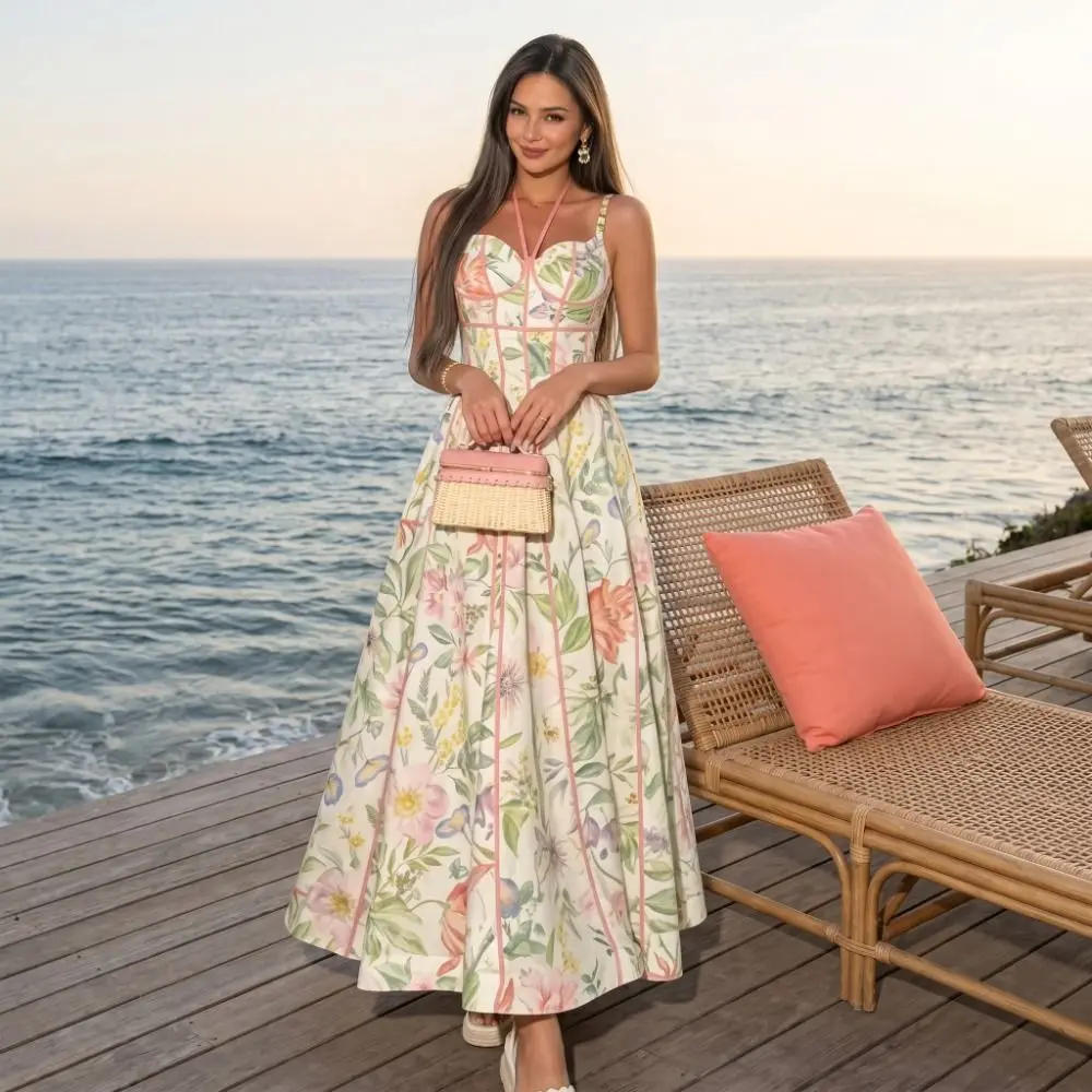 Female Flower Floral Printed Dress Waist-cinching Sleeveless A-Line Dress Sweet Beachwear Lady Halter Dress Clothes
Female Flower Floral Printed Dress Waist-cinching Sleeveless A-Line Dress Sweet Beachwear Lady Halter Dress Clothes