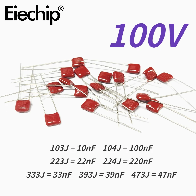40PCS 100V CBB Capacitors 103J 10nf 104J 100nF 223J 22nF 224J 220nF 333J 33nF 393J 39nF 473J 47nF Polypropylene Film Capacitor
40PCS 100V CBB Capacitors 103J 10nf 104J 100nF 223J 22nF 224J 220nF 333J 33nF 393J 39nF 473J 47nF Polypropylene Film Capacitor