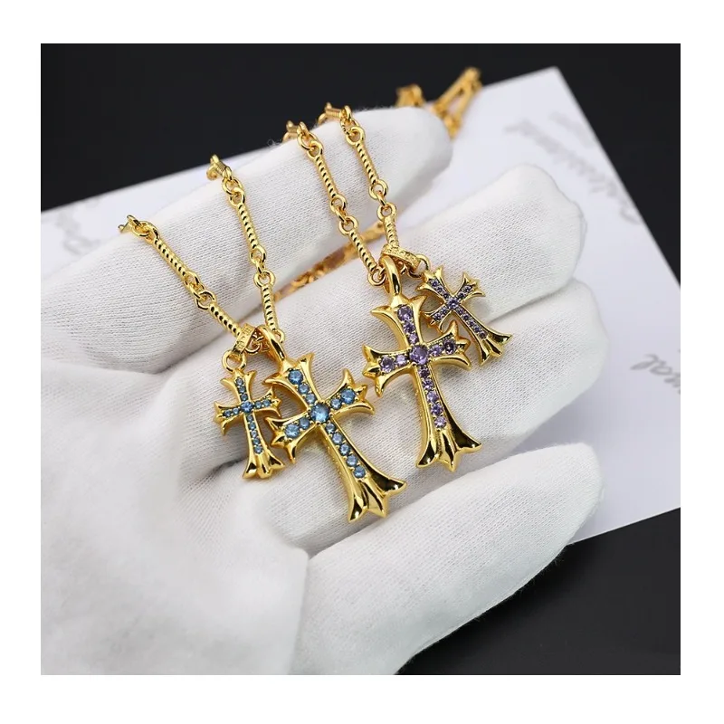Crowe Gold Diamond Double Cross Personality Necklace Trend Men's and Women's Versatile Simple Cross Necklace
Crowe Gold Diamond Double Cross Personality Necklace Trend Men's and Women's Versatile Simple Cross Necklace