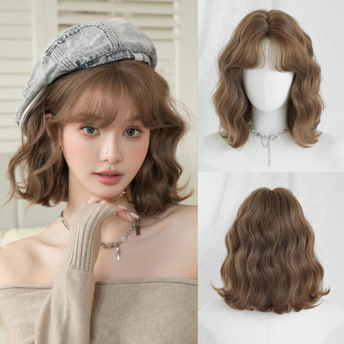 7JHH WIGS Short Water Wave Honey Brown Wig for Women Synthetic Modest Fashion Middle Part Wear and Go Wigs with Curtain Bangs
7JHH WIGS Short Water Wave Honey Brown Wig for Women Synthetic Modest Fashion Middle Part Wear and Go Wigs with Curtain Bangs