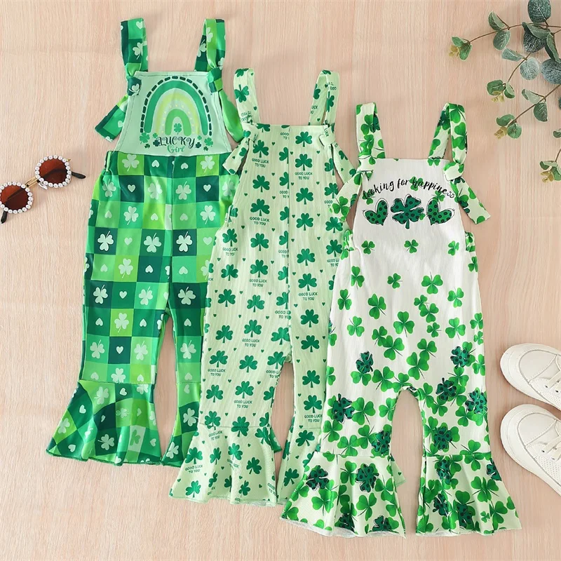 Toddler Girl Irish Overalls Jumpsuit Shamrock Letter Printed Sleeveless Flare Pants Romper Infant Baby St. Patrick's Day Clothes
Toddler Girl Irish Overalls Jumpsuit Shamrock Letter Printed Sleeveless Flare Pants Romper Infant Baby St. Patrick's Day Clothes
