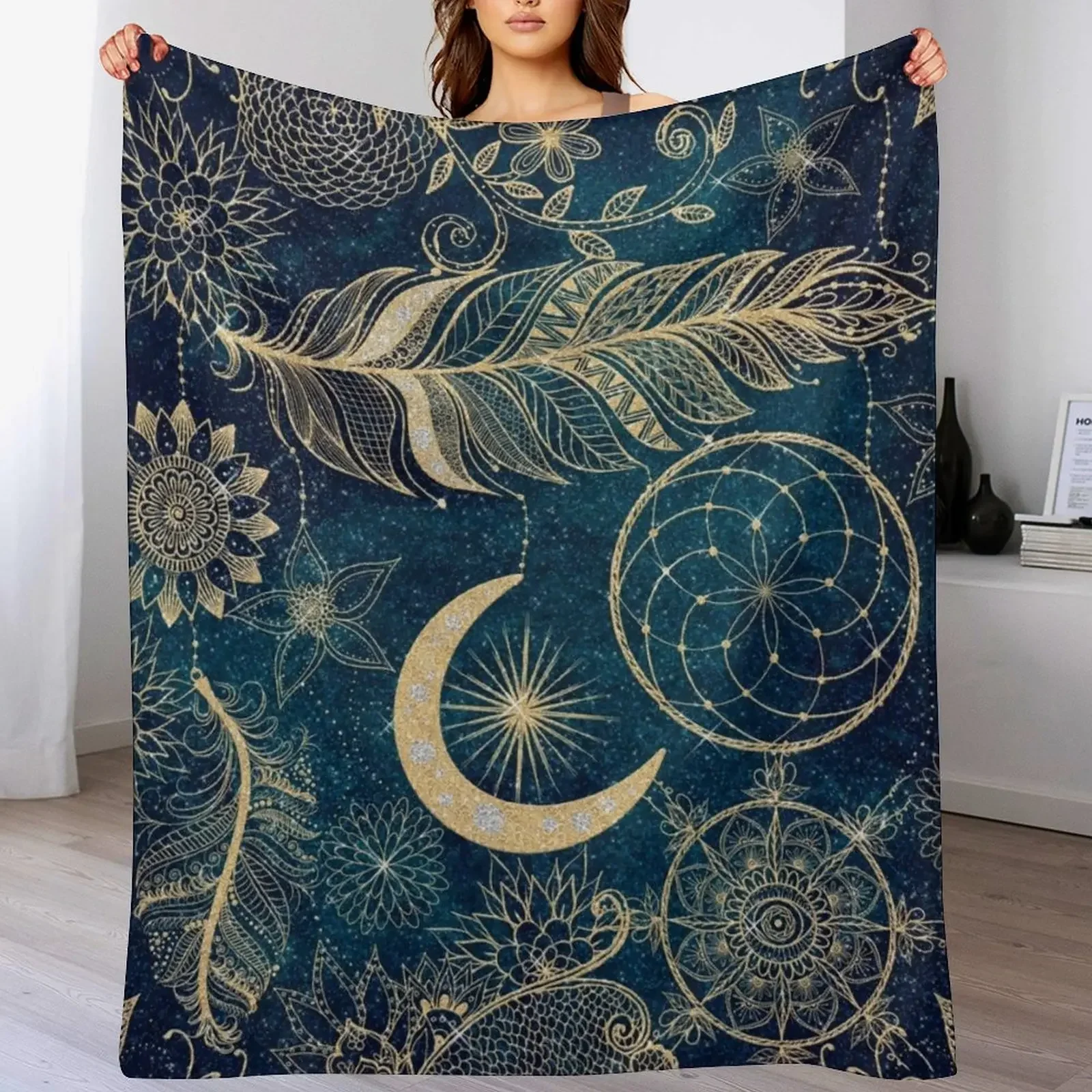Whimsy Gold Glitter Dreamcatcher Feathers Mandala Throw Blanket Flannel christmas decoration Flannel Fabric Luxury St Blankets
Whimsy Gold Glitter Dreamcatcher Feathers Mandala Throw Blanket Flannel christmas decoration Flannel Fabric Luxury St Blankets