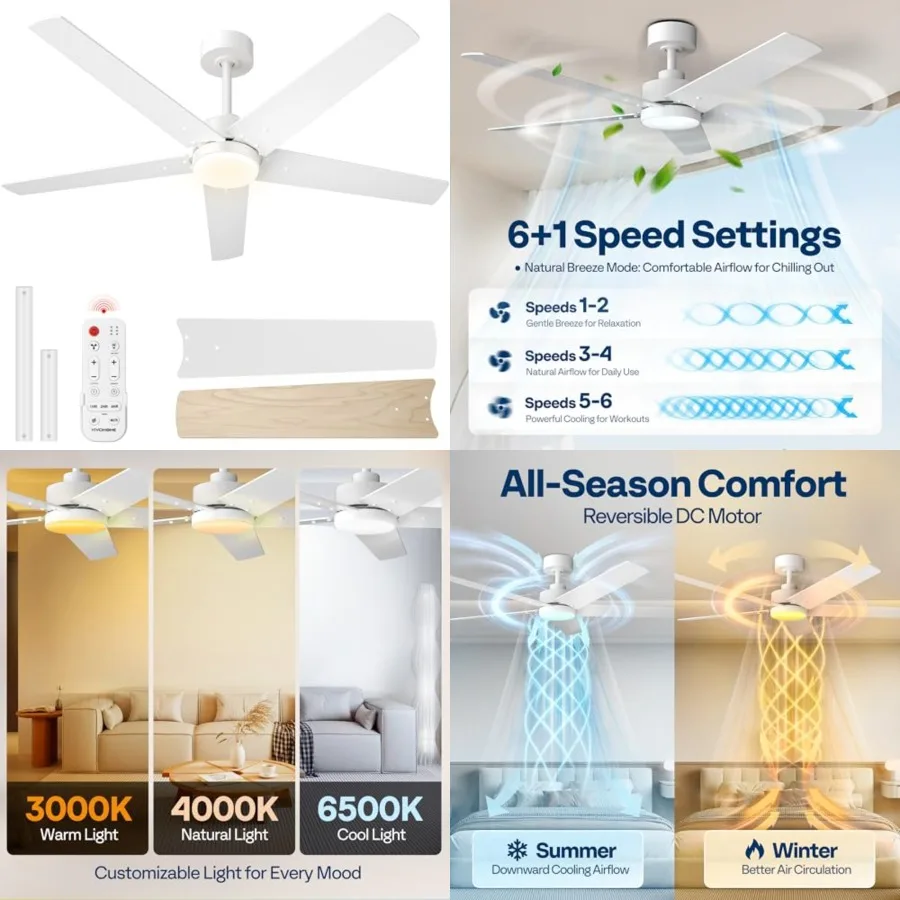 Ceiling Fans with Lights, Low Profile Ceiling Fan with Light and Remote, Flush Mount for Bedroom, Living Room, Garage, 6+1 Spee
Ceiling Fans with Lights, Low Profile Ceiling Fan with Light and Remote, Flush Mount for Bedroom, Living Room, Garage, 6+1 Spee