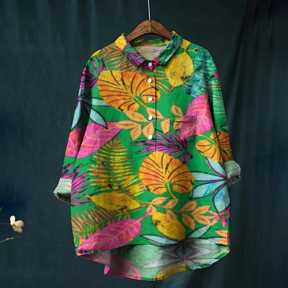 Casual Elegant Women's Lapel Shirt Green Leaf Flower Print High Quality Long Sleeve Nice Clothes New Trend Blouse
Casual Elegant Women's Lapel Shirt Green Leaf Flower Print High Quality Long Sleeve Nice Clothes New Trend Blouse