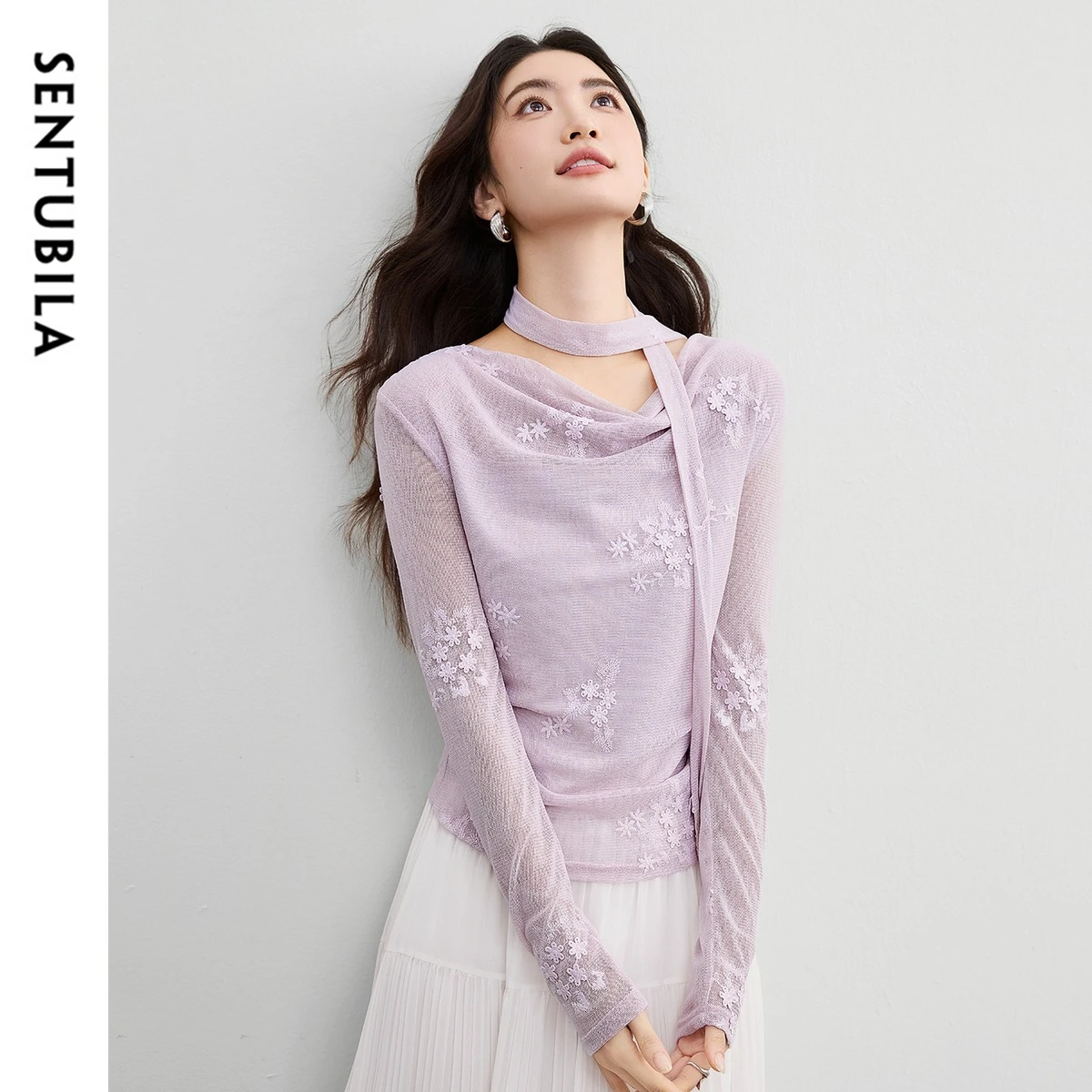 SENTUBILA Элегантные офисные женские кружевные топы с драпированным вырезом, 3D-вышивкой и длинными рукавами, с отстегивающейся лентой 153CF2642
SENTUBILA Элегантные офисные женские кружевные топы с драпированным вырезом, 3D-вышивкой и длинными рукавами, с отстегивающейся лентой 153CF2642